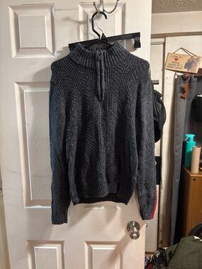 Marc Anthony Dark Gray Half-Zip Cable Knit Pullover slim fit